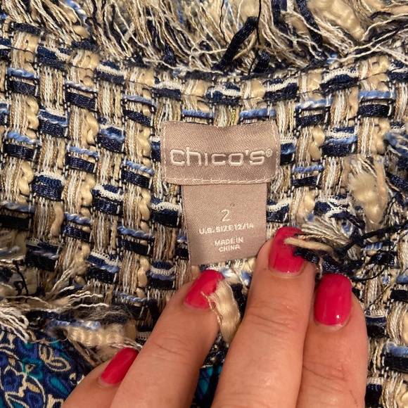 Chico’s Tweed Blazer Blue/White/Gold Metallic – Size 2 (US 12/14) - Picture 8 of 10